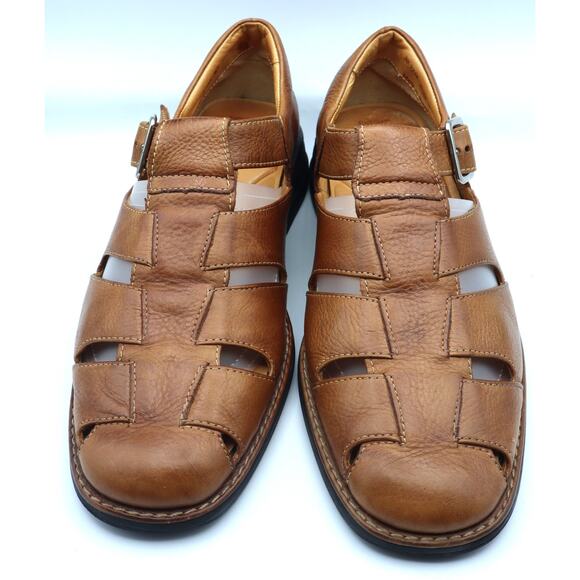 Johnston & Murphy Tan Leather Fisherman Sandal Closed Toe Men 8.5 Casual Dress - Picture 3 of 8